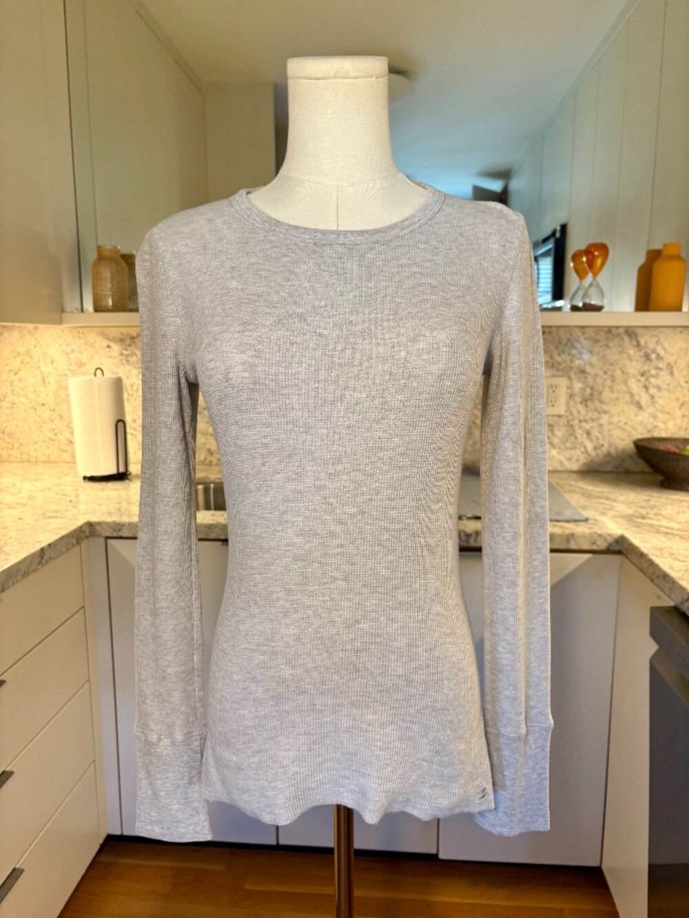 Aerie Heather Gray Waffle Knit Long Sleeve Thermal Top - Small